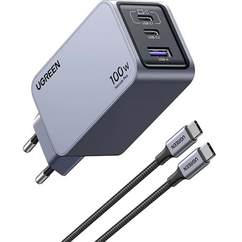 UGREEN NEXODE PRO 100W GAN HIZLI ŞARJ CİHAZI TYPE-C QC PD 2XUSB-C, 1XUSB-A UZAY GRİSİ 25874