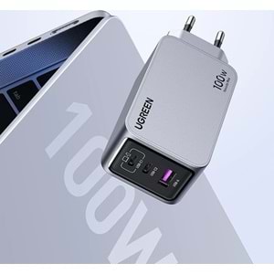 UGREEN NEXODE PRO 100W GAN HIZLI ŞARJ CİHAZI TYPE-C QC PD 2XUSB-C, 1XUSB-A UZAY GRİSİ 25874
