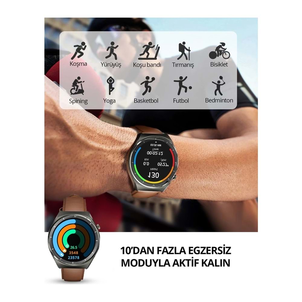 AUKEY SW-2U-GY Akıllı Saat 3.6CM Amoled Ekran ve 15 Gün Pil Ömrü IP68 Gri