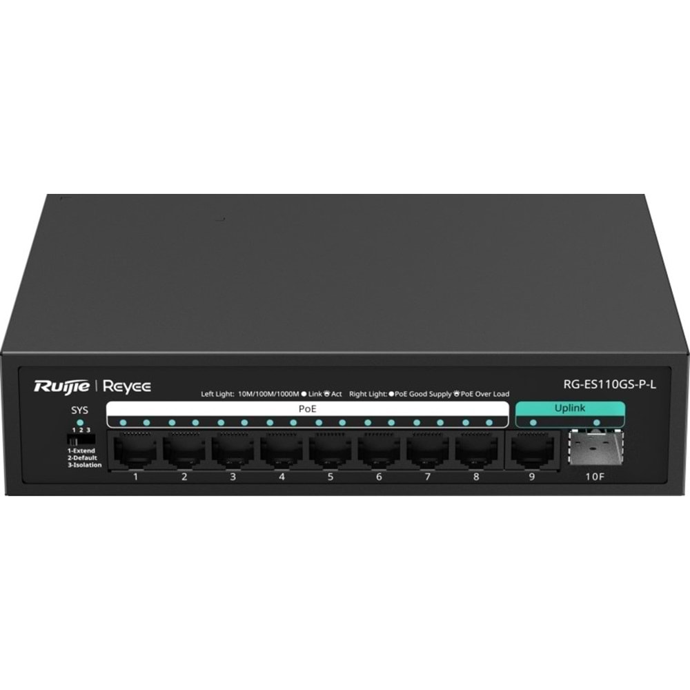 Ruijie Reyee RG-ES110GS-PL 8-Port Gigabit+1XRJ45/1XSFP Uplink (120W) Poe Switch