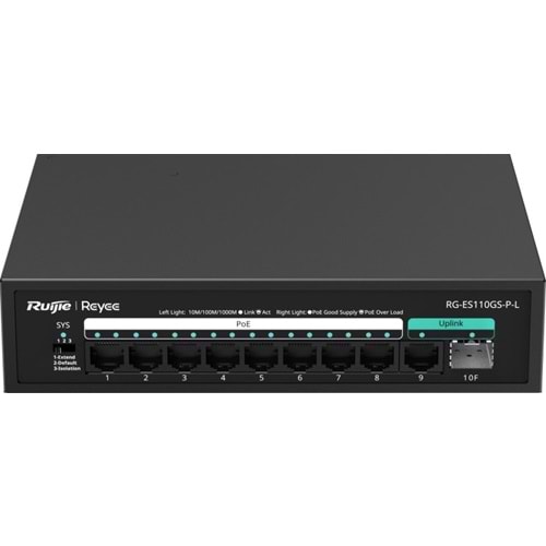 Ruijie Reyee RG-ES110GS-PL 8-Port Gigabit+1XRJ45/1XSFP Uplink (120W) Poe Switch