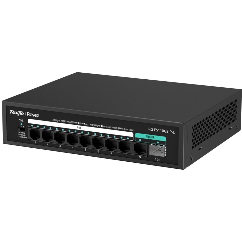 Ruijie Reyee RG-ES110GS-PL 8-Port Gigabit+1XRJ45/1XSFP Uplink (120W) Poe Switch