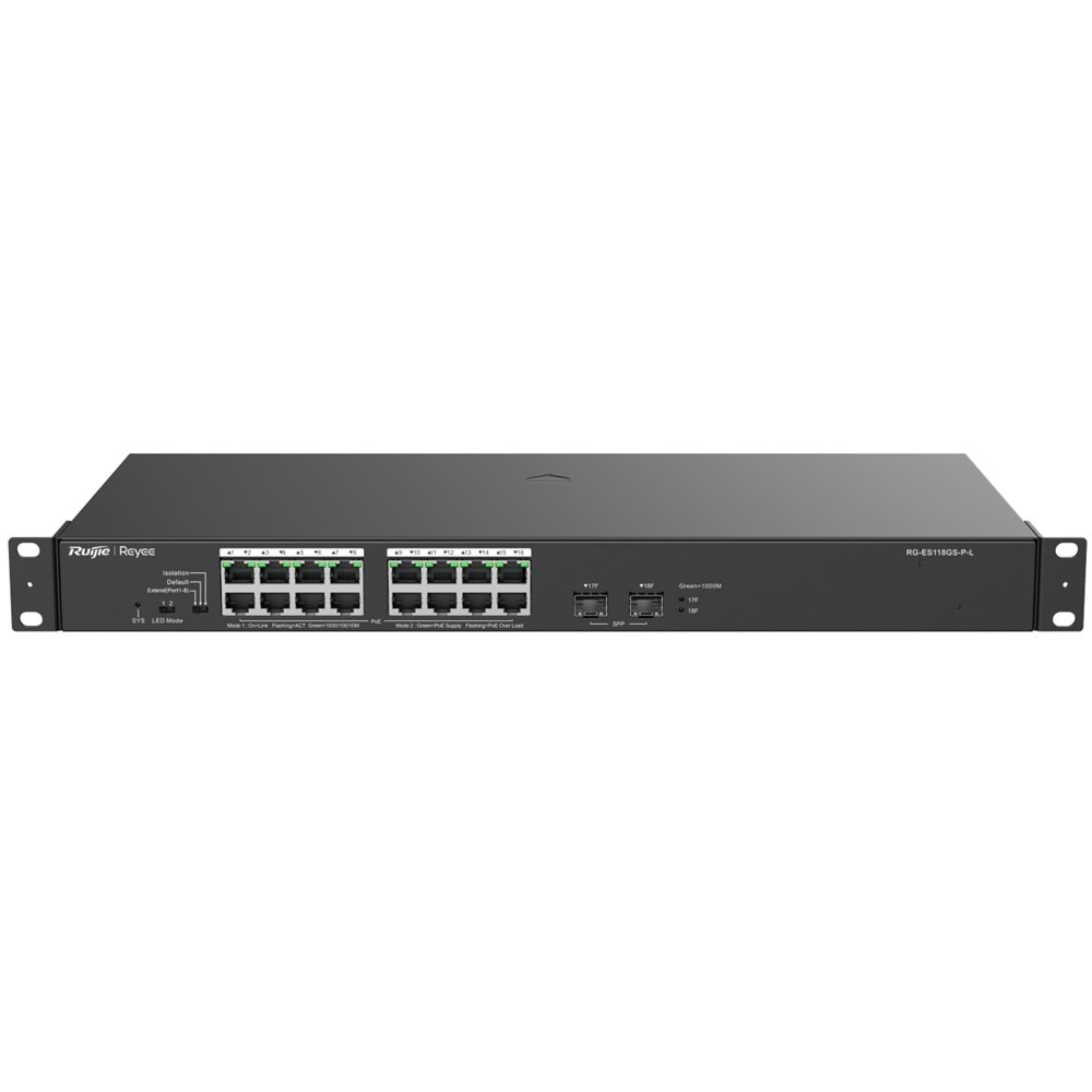 Ruijie Reyee RG-ES118GS-PL 16-Port Gigabit+2X1GB SFP Uplink Rackmount 247W Poe