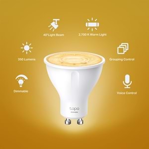 Tp-Link Tapo-L610 Akıllı Wi-Fi Spot Işığı Ayarlanabilir Parlaklık GU10 Taban Enerji Tasarruflu