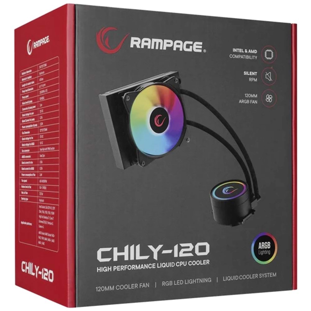 Rampage CHILY-120 1800RPM Intel/Amd 120mm Sıvı Soğutmalı ARGB CPU Fan