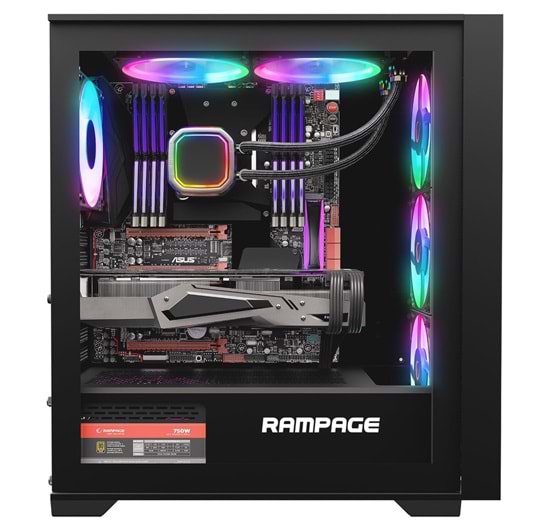 Rampage VOYAGER 750W 80+ BRONZE RGB ATX Mid-T Gaming Oyuncu Kasası (Siyah)