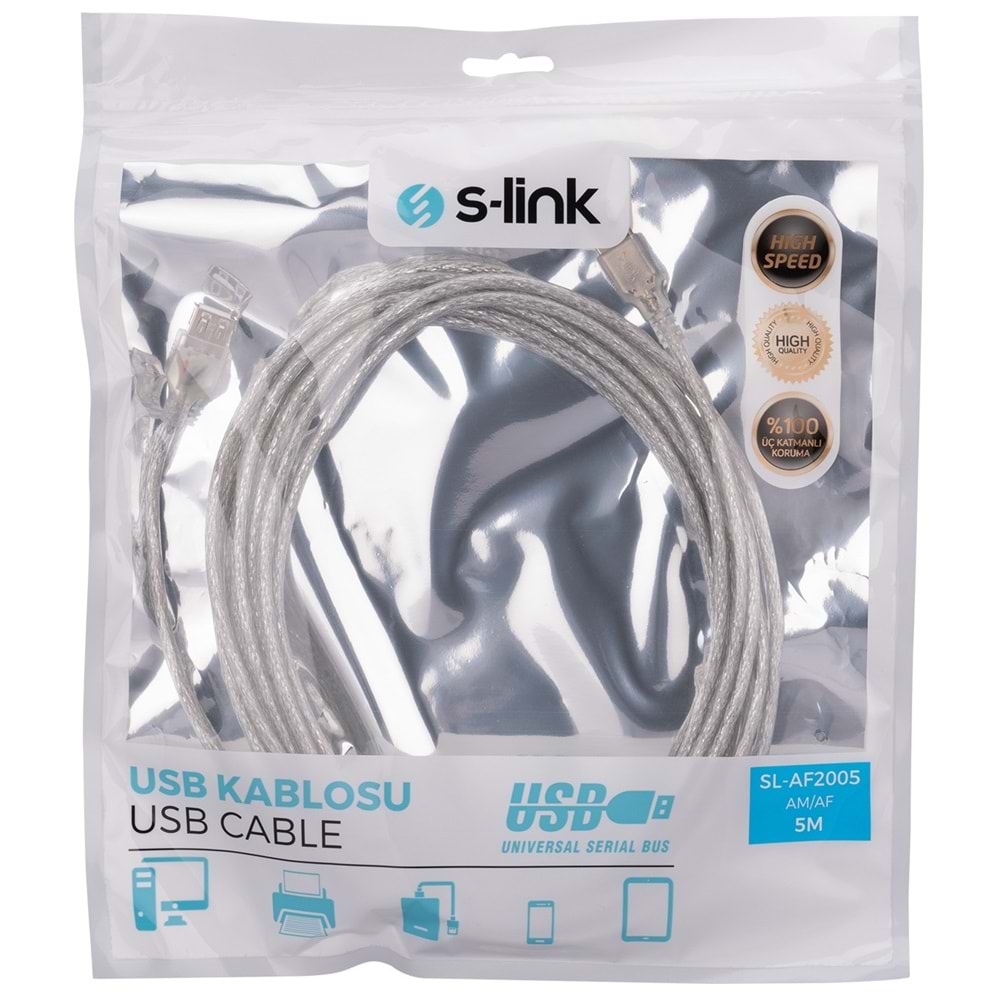 S-link SL-AF2005 Usb2.0 Şeffaf Uzatma Kablo (5m)