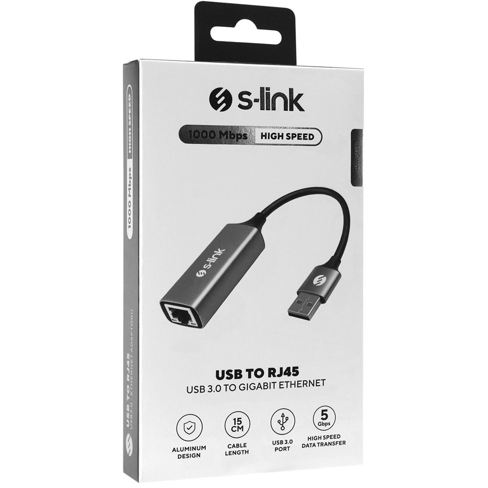 S-link SW-U334 Gri Metal USB 3.0 to RJ45 10/100/1000Mbps Gigabit Adaptör