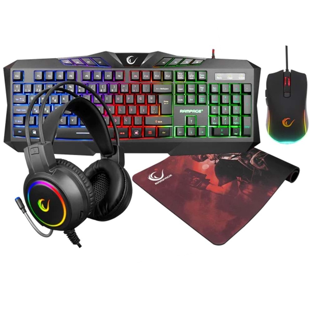 Rampage KM-404 ARGENTI Q Rainbow USB Gaming Combo Klavye+Kulaklık+Mouse+Mousepad