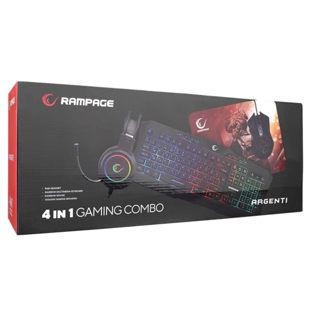Rampage KM-404 ARGENTI Q Rainbow USB Gaming Combo Klavye+Kulaklık+Mouse+Mousepad