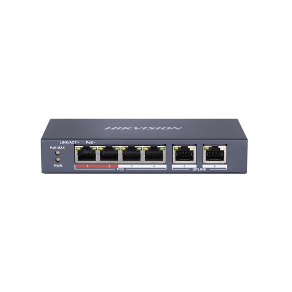 Hikvision DS-3E0106P-E/M 4 Port PoE (38W) 10/100Mbps + 2FE Uplink Switch