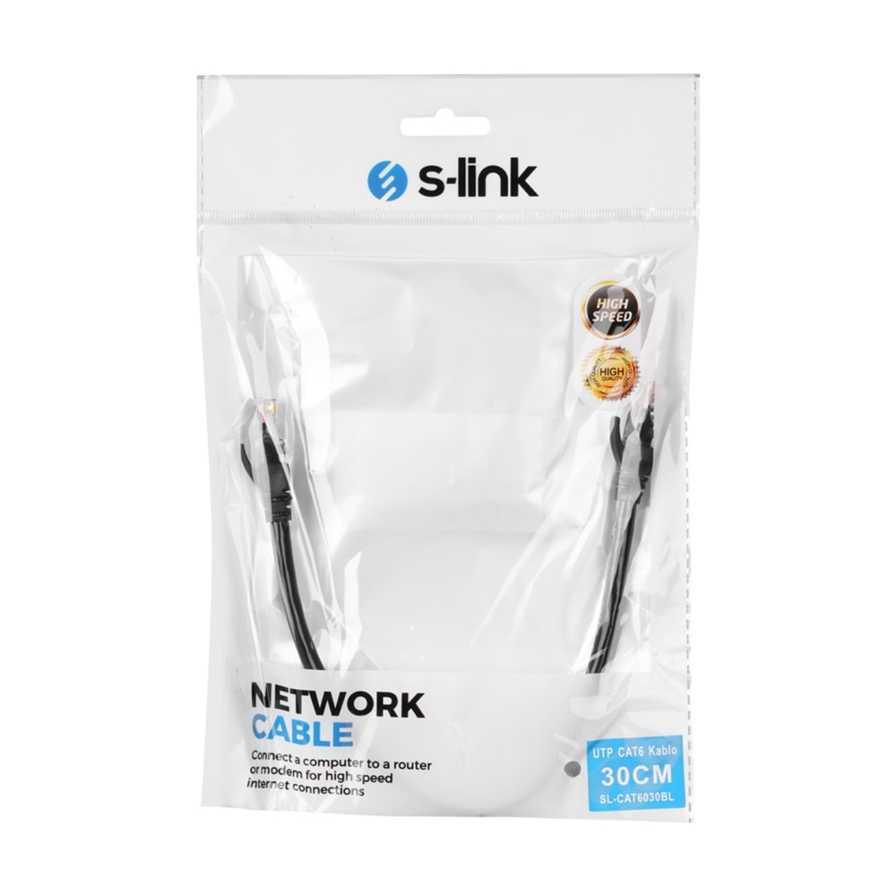 S-Link SL-CAT6030BK 30CM UTP CAT6 Patch Kablo Siyah