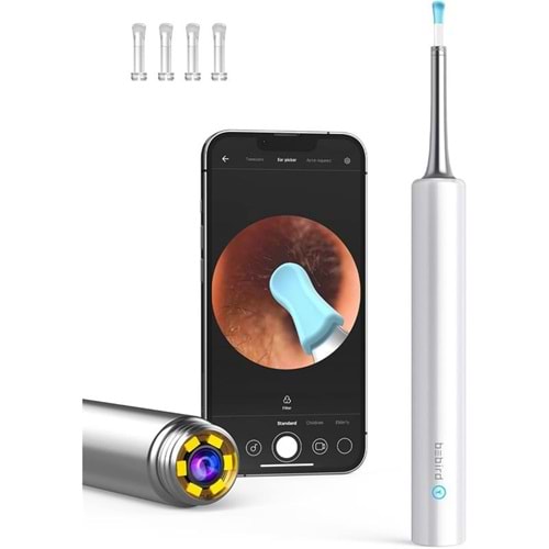 Bebird T5 3MP Kamera 3.5MM Lens Şarjlı Wifi Görüntülü Kulak Temizleyici Beyaz