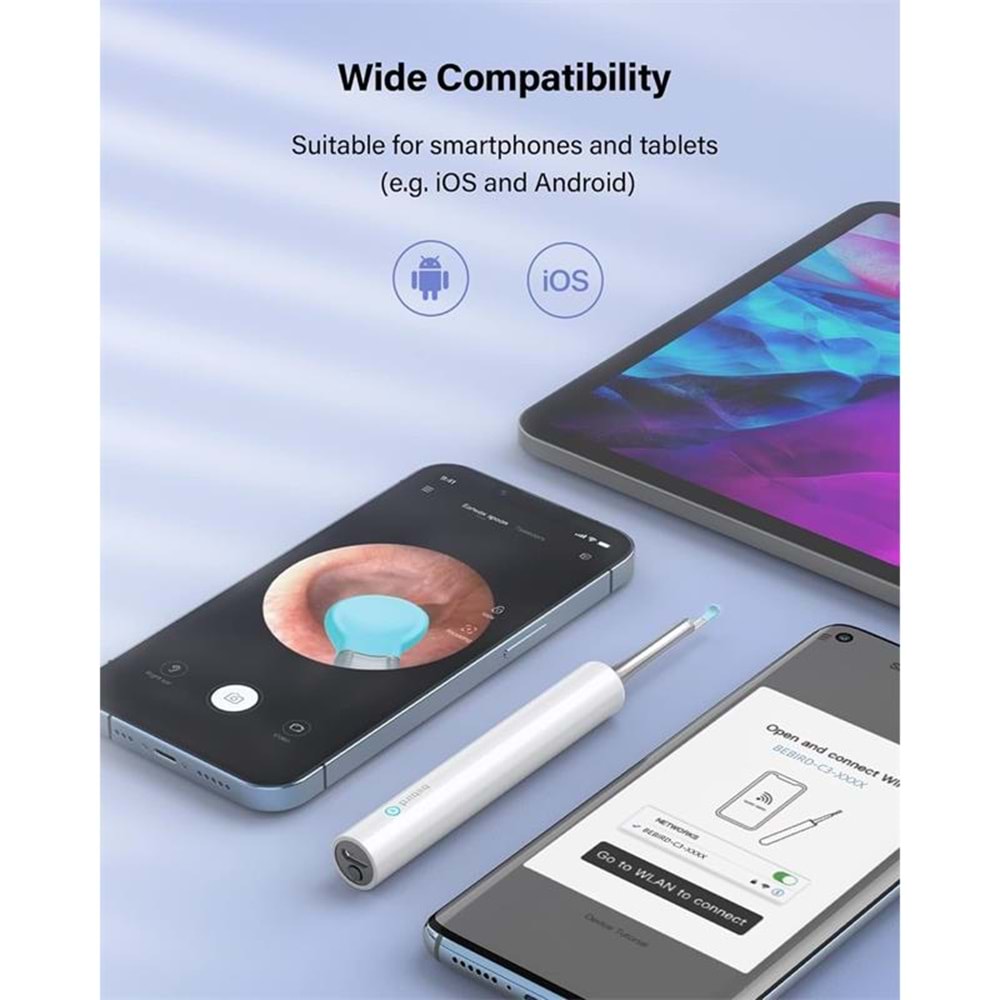 Bebird T5 3MP Kamera 3.5MM Lens Şarjlı Wifi Görüntülü Kulak Temizleyici Yeşil
