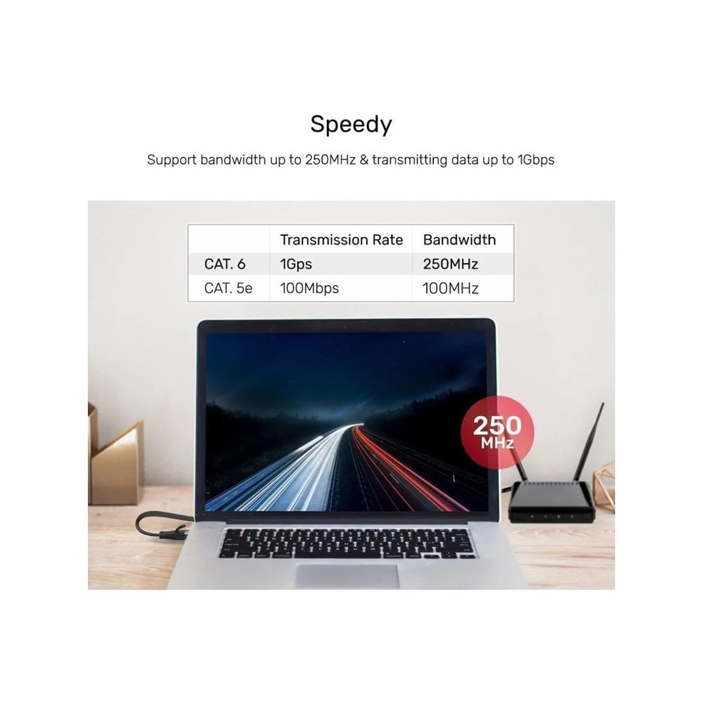 UNITEK CAT6 Patch Kablo 5 Metre Flat 1Gbps – Siyah – C1812GBK