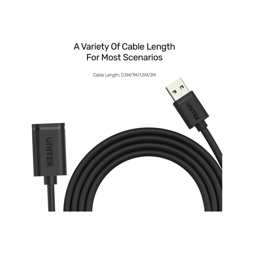 UNITEK USB 3.0 (M) to USB 3.0 (F) Uzatma Kablosu 1.5 Metre – 5Gbps – Y-C459GBK