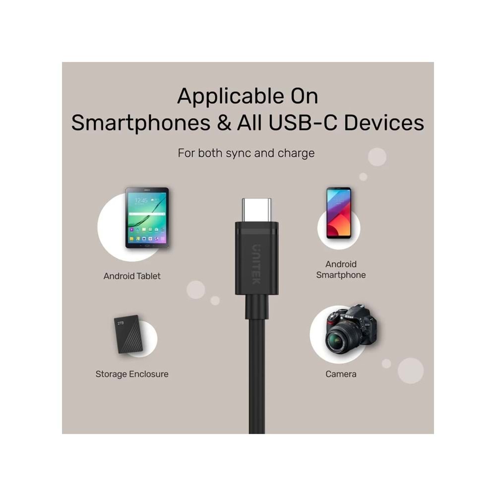 UNITEK Type-C Hızlı Şarj Kablosu 1 Metre – 60W – Y-C477BK