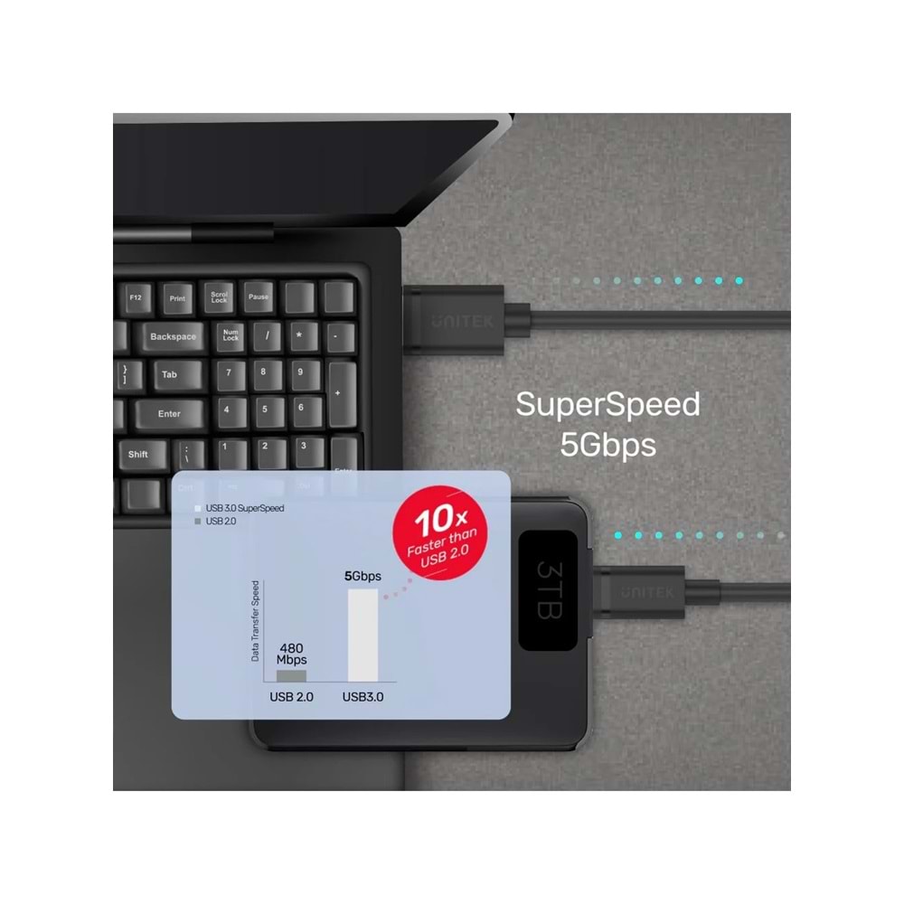 UNITEK USB 3.0 Type-C to USB-A Şarj Kablosu 1.5 Metre – 5Gbps – C14103BK-1.5M