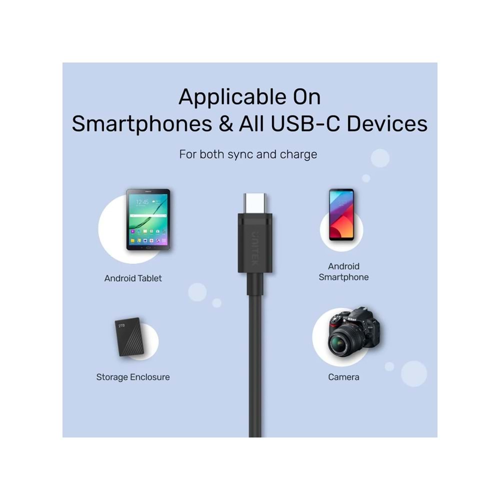 UNITEK USB 3.0 Type-C to USB-A Şarj Kablosu 1.5 Metre – 5Gbps – C14103BK-1.5M