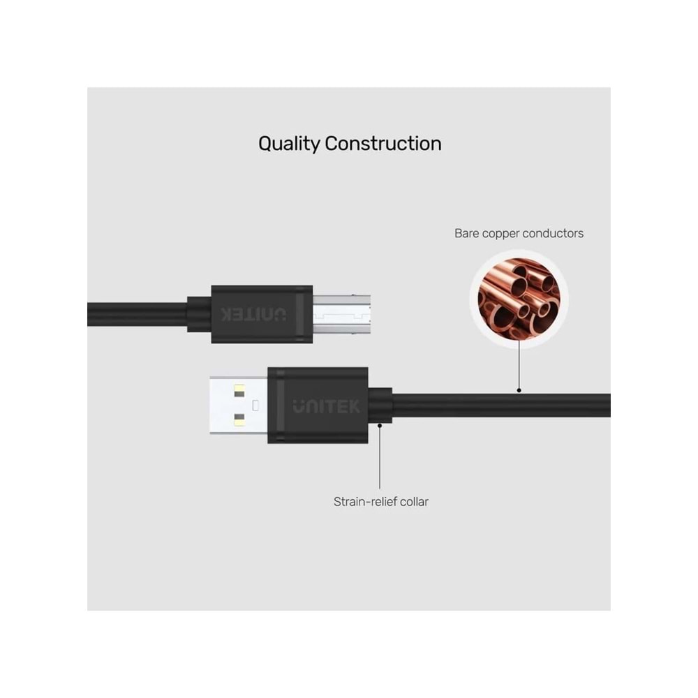 UNITEK USB-A to USB-B Yazıcı Kablosu 3 Metre – Y-C420GBK
