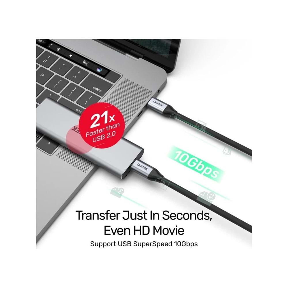 UNITEK USB-C 3.2 Kablosu 1 Metre – 100W PD, 10Gbps, 4K@60Hz – C14082ABK