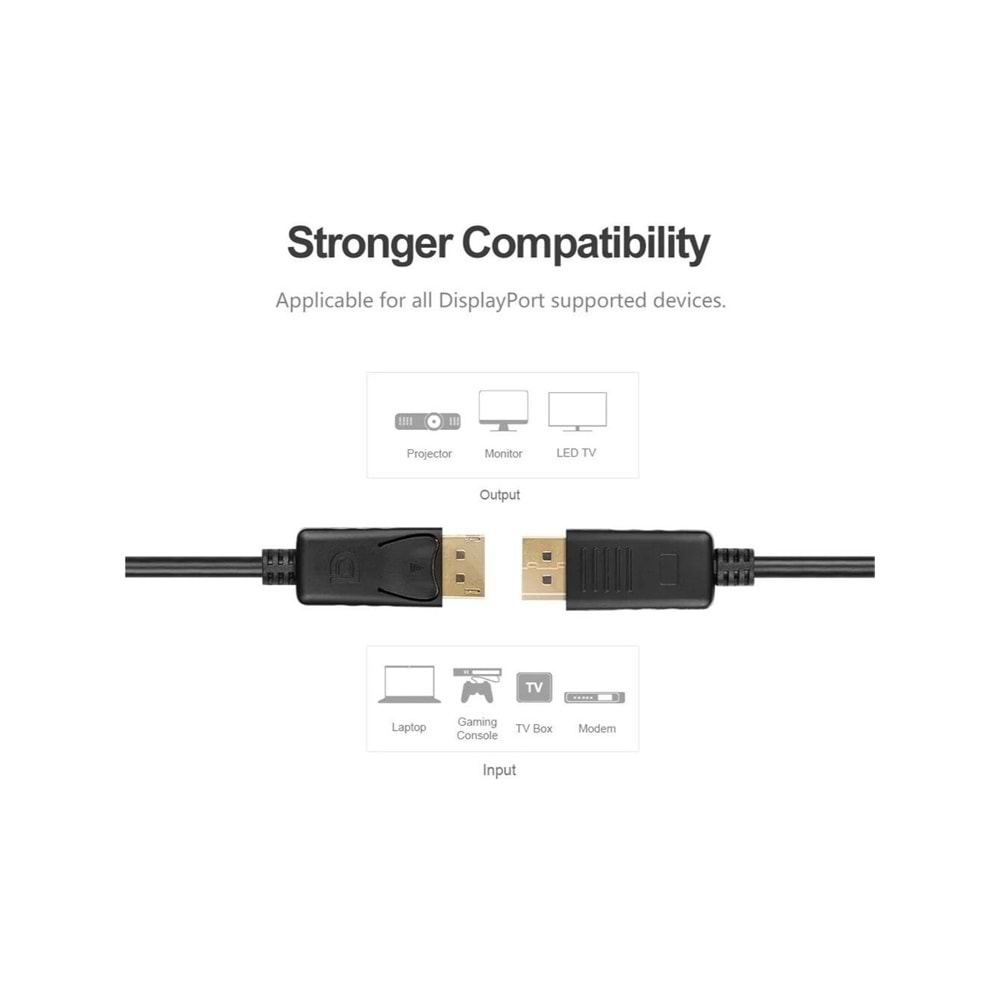 UNITEK DisplayPort 1.2 Kablosu 1.5 Metre – 4K@60Hz – Y-C607BK