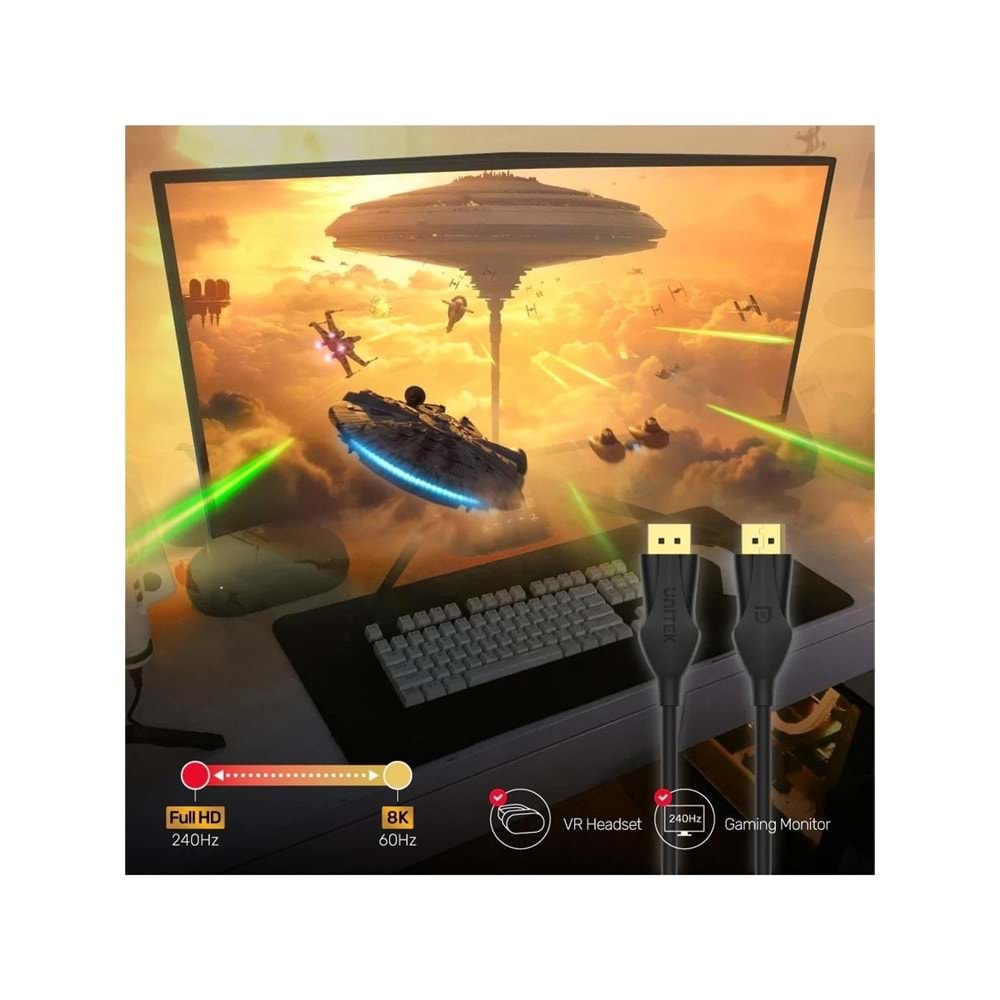 UNITEK DisplayPort 1.4 Kablosu 1 Metre – 8K@60Hz – C1624BK-1M