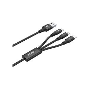 UNITEK USB-A 3in1 Hızlı Şarj Kablosu 1.2 Metre – Micro USB, Type-C, Lightning – C14049BK