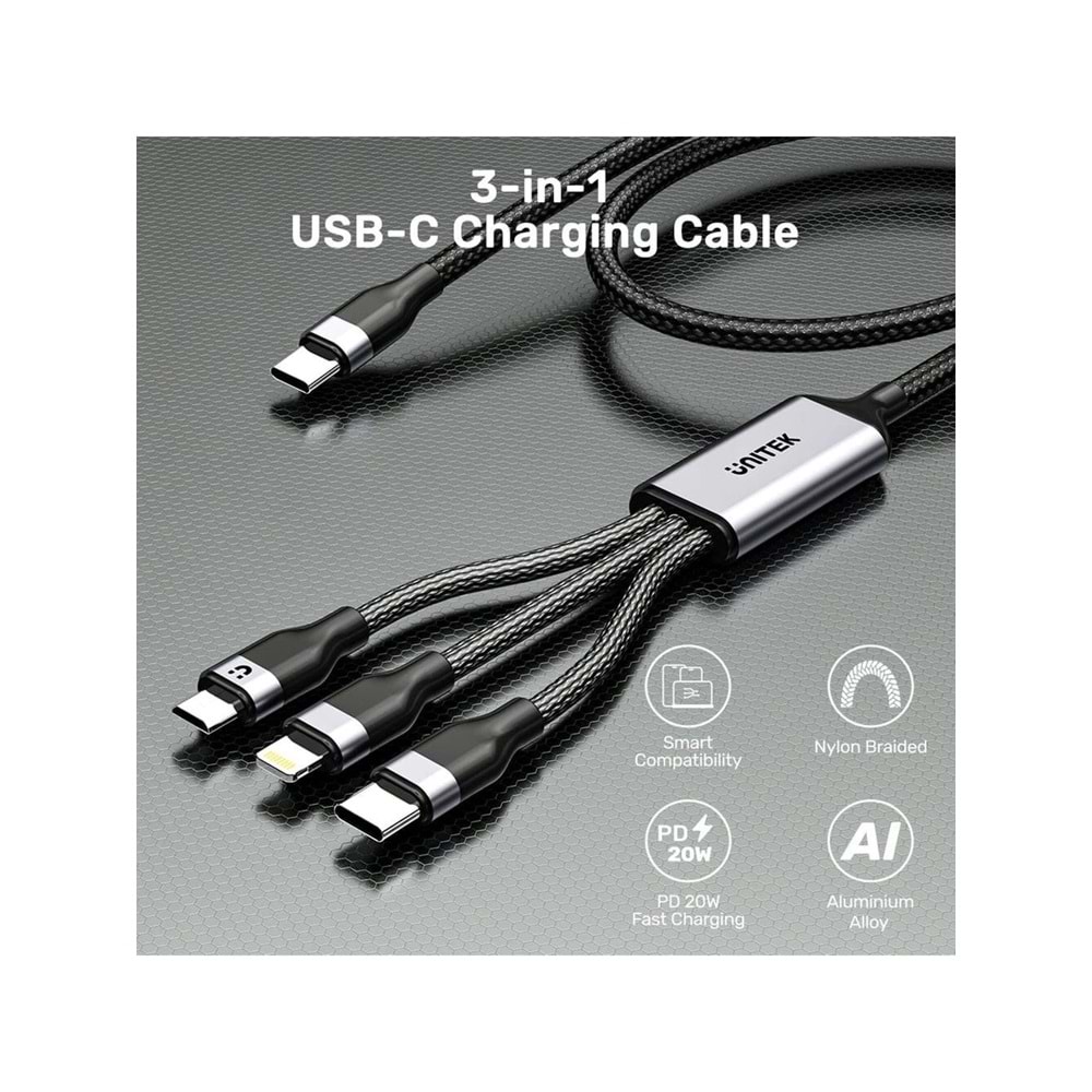 UNITEK Type-C 3in1 Hızlı Şarj Kablosu 1.5 Metre – 20W – C14101AGY01-1.5M