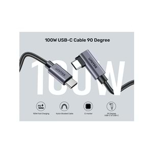 UNITEK Type-C Hızlı Şarj Kablosu 90 Derece 2 Metre – 100W – C14123BK-2M