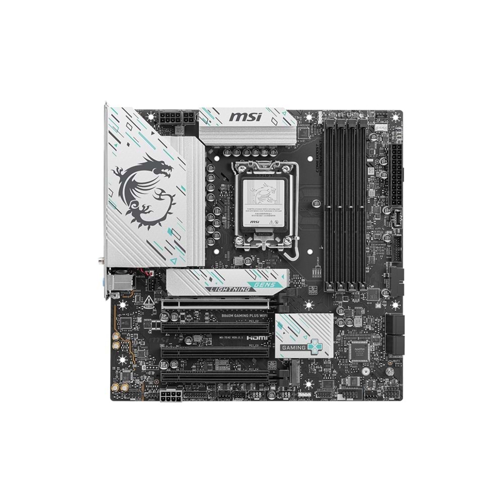 MSI B860M GAMING PLUS WiFi mATX Anakart 1851 DDR5 8600MHz(OC), 3xM.2, TB4, Wi-Fi 7, 5G LAN