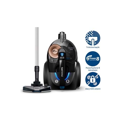 Philips Marathon Ultimate XB7150/07 Toz Torbasız Elektrikli Süpürge 900W - Gri