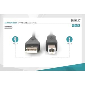 Digitus Yazıcı Kablosu Zırhlı Siyah USB 2.0 (3m)