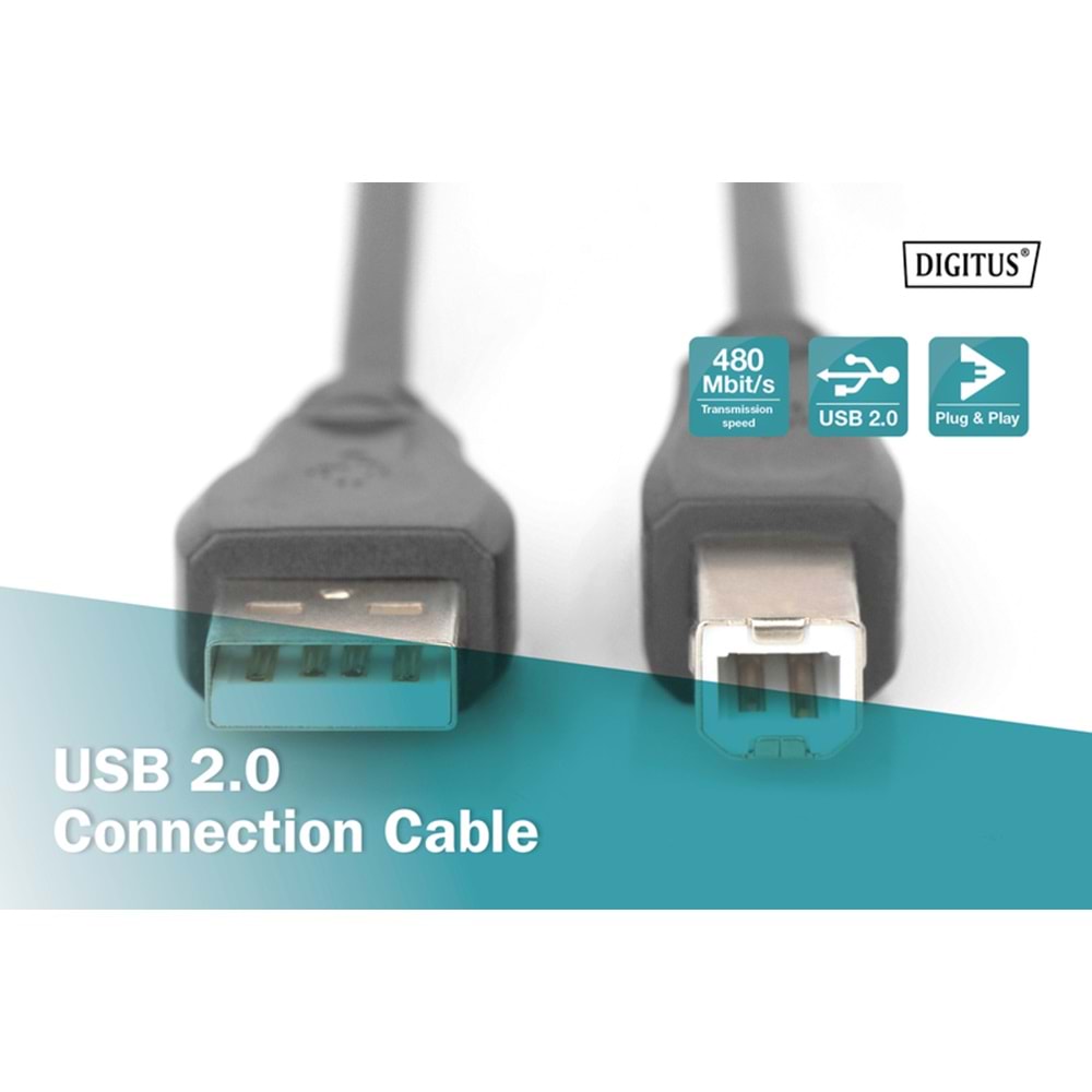 Digitus Yazıcı Kablosu Zırhlı Siyah USB 2.0 (3m)
