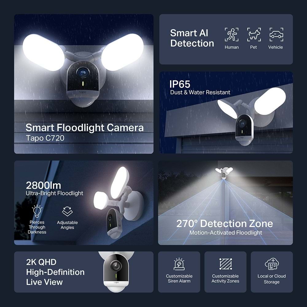 Tp-Link Tapo C720 2K QHD 2800 Lümen Akıllı Projektör Kamera (IP65)