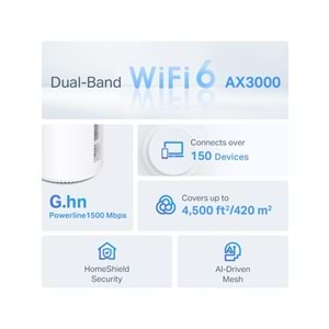 Tp-Link Deco PX50 2 Adet AX3000+G1500 Whole Home Powerline Mesh Wi-Fi 6 System DECO-PX50-2P