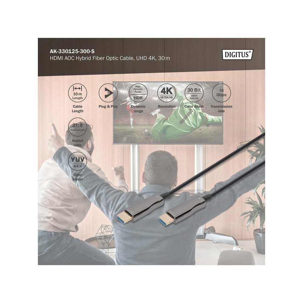 DIGITUS HDMI AOC Hybrid Fiber Optik Kablo 30m