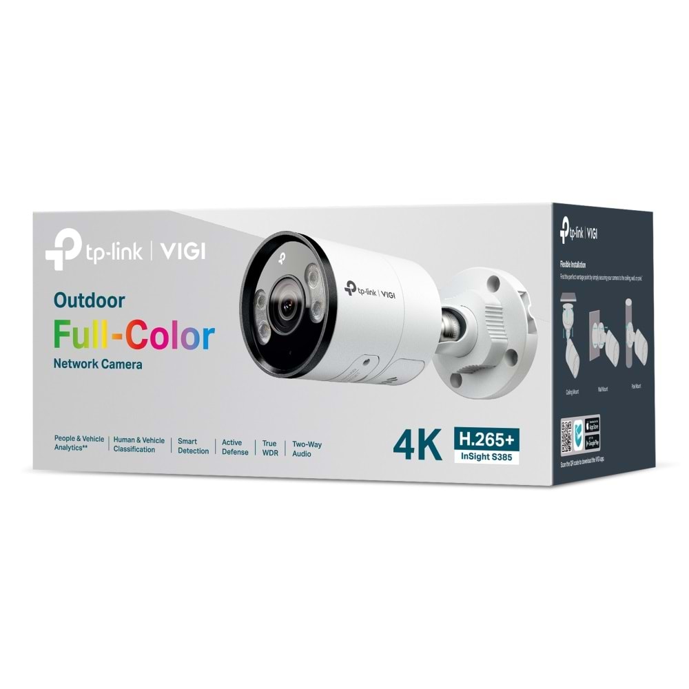Vigi InSight S385 4K 8MP 2.8mm Full-Color Bullet Kamera (H.265+,12V DC/PoE)