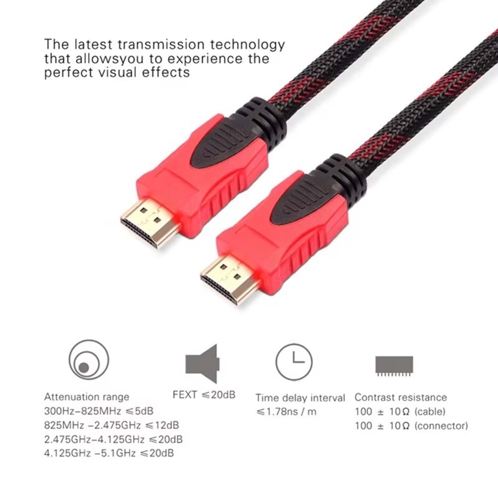 Sensei S-N14015 2K 1.4V 3D Altın Uçlu Örgülü HDMI Kablo (1.5m)