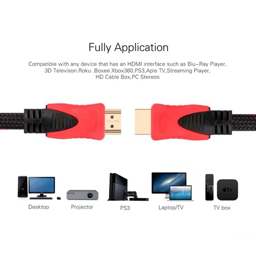 Sensei S-N14015 2K 1.4V 3D Altın Uçlu Örgülü HDMI Kablo (1.5m)