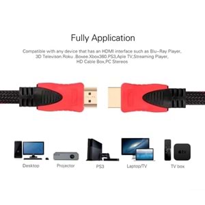 Sensei S-N14015 2K 1.4V 3D Altın Uçlu Örgülü HDMI Kablo (1.5m)