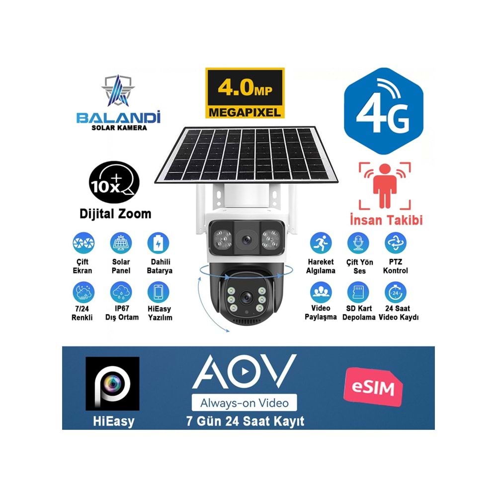 Balandi PRO-8200GIP 4MP 2 Kameralı 4G Solar Smart Kamera