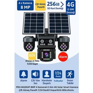 Balandi PRO-8420GIP 8MP 4 Kameralı 4G Solar Smart Kamera Çift Güneş Panelli