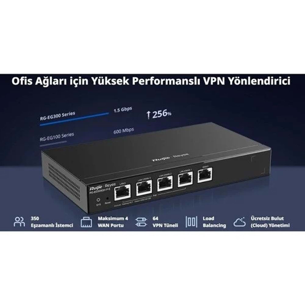 Ruijie Reyee RG-EG305GH-P-E 5-Port Gigabit Cloud 60W VPN Poe Router Yönetilebil