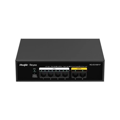 Ruijie Reyee RG-ES106F-P 4 Port 10/100 +2 Port 10/100 Uplink PoE Switch (54W)