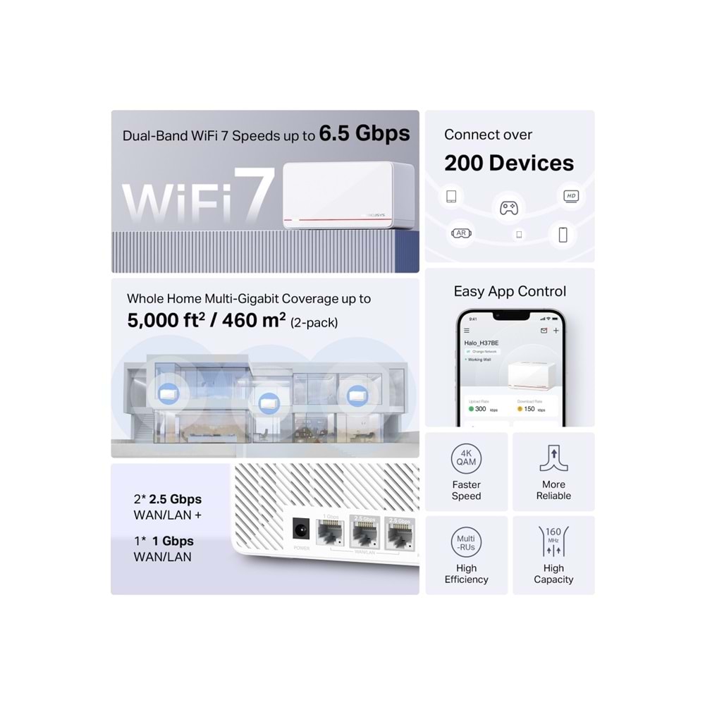 Tp-Link Mercusys Halo H37BE(2-pack) BE6500 Whole Home Mesh Wi-Fi 7 System (2 Ade