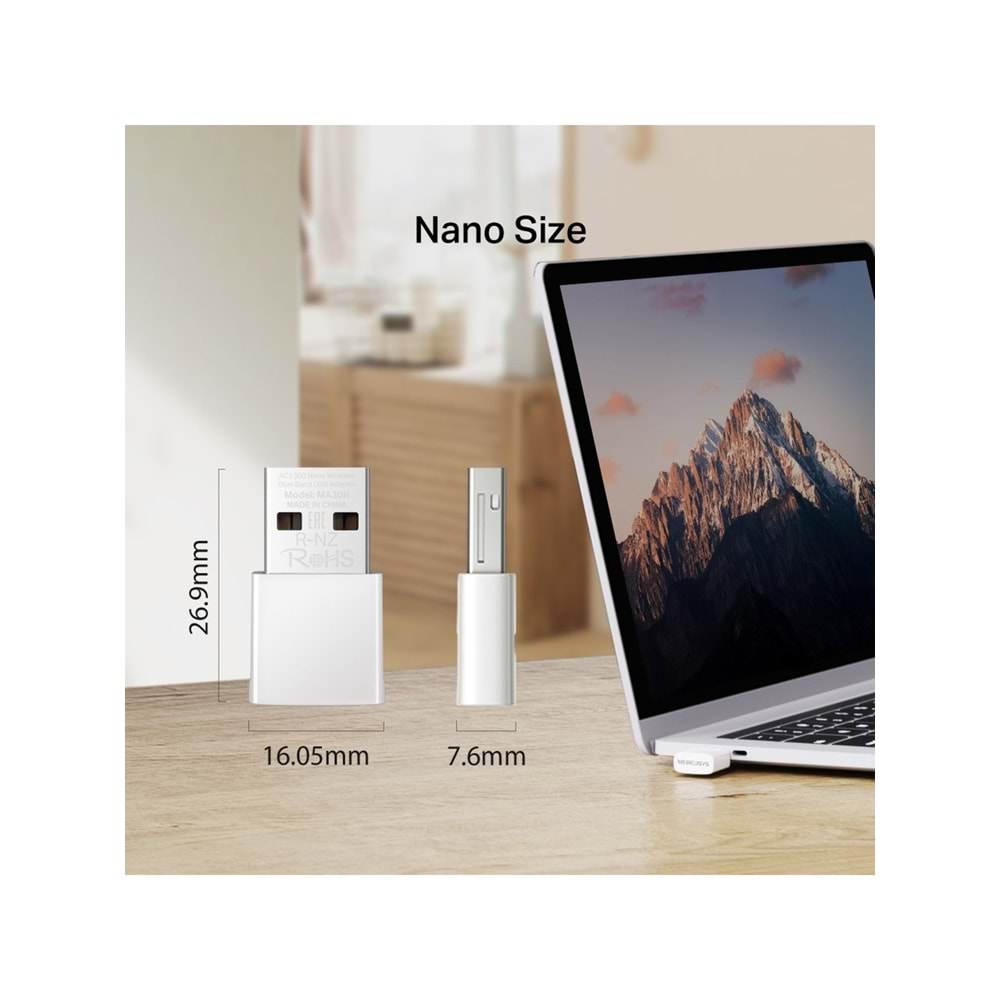 Tp-Link Mercusys MA30N AC1300 Nano Dual Band Wi-Fi USB Adaptör