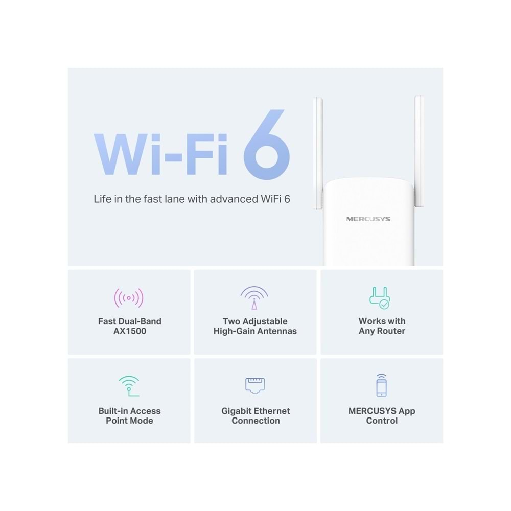 Tp-Link Mercusys ME60X AX1500 Wi-Fi 6 Range Extender ( Menzil Genişletici )