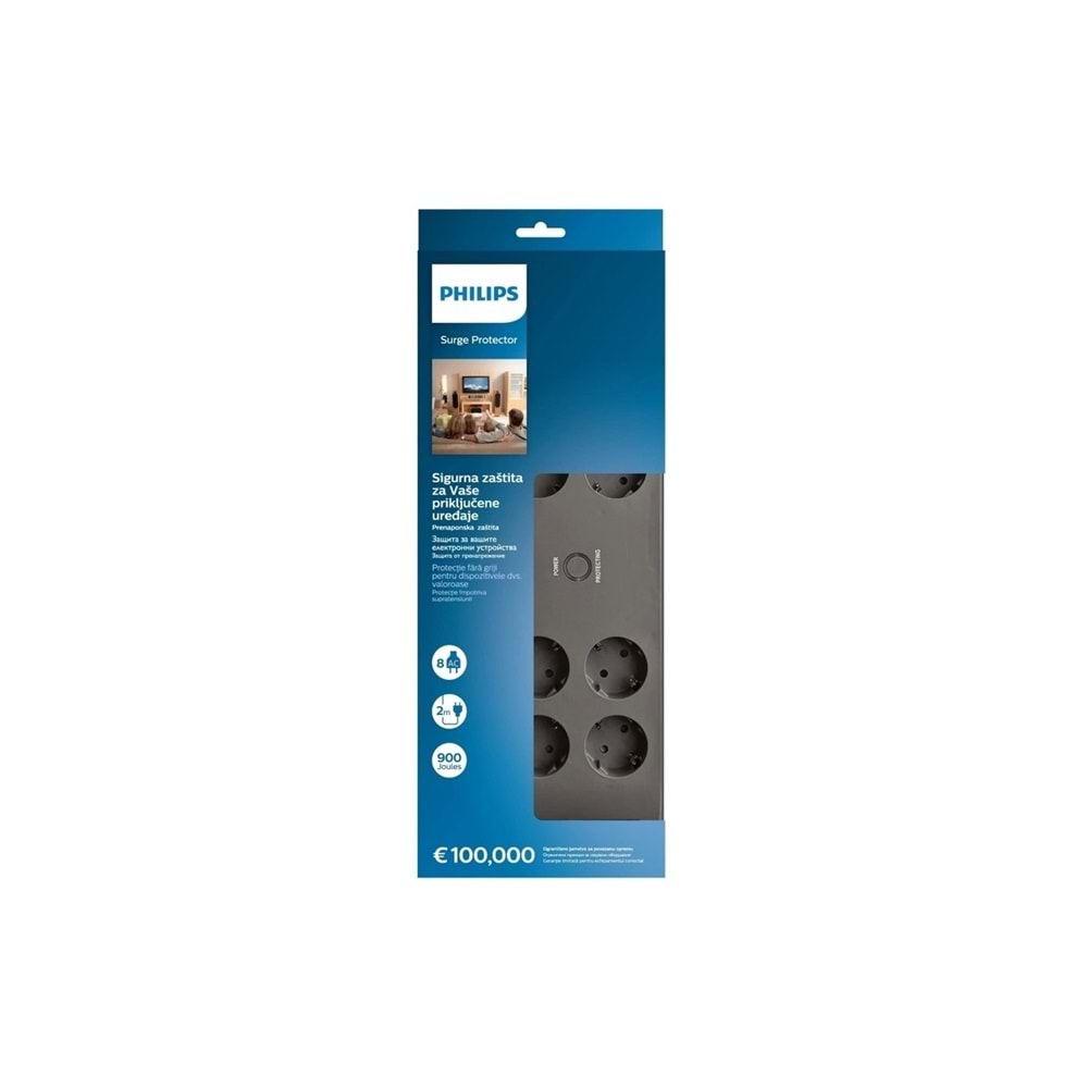 Philips SPN3180A/62 8 Soket Akım Korumalı Priz 900 Joules 2Mt Kablo (Gri)