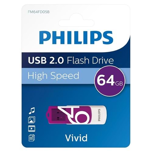 Philips FM64FD05B 64GB USB 2.0 Vivid Mor Flash Disk